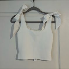 So Cute! Adjustable Bow Shoulder Details, Thicker White Material. Brand New. White Stretch Tank Top For Brunch, Fitted Cotton Tank Top For Brunch, Fitted Tank Tops, House Of Harlow 1960, House Of Harlow, White Material, Color White, Womens Tops, Tank Tops