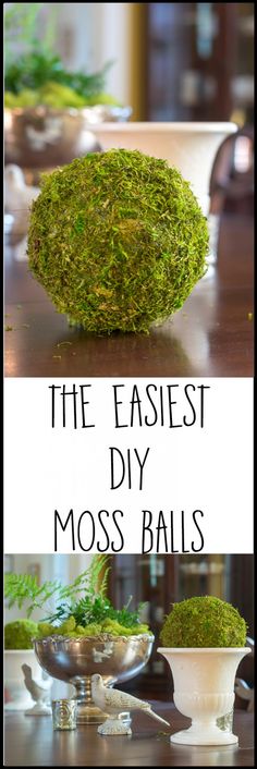 moss balls in bowls on a table with the words, the easiest diy moss balls