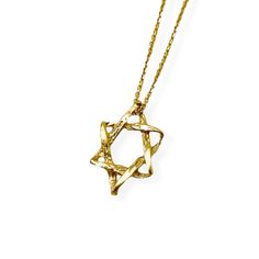 "A Star of David pendant with a beautifully textured finish is strung on a delicate gold chain. For those who love elegant, minimalist jewelry, this necklace (pendant and chain set) is the perfect accessory! Wear your faith close to your heart. Pendant Height: 14 mm (0.55\") Pendant Width: 10 mm (0.39\")    Pendant Thickness: 2 mm (0.08\") Chain Type: Anchor Chain 0.9 mm Material: 14K Gold       Want to add a matching 14k gold chain to your pendant?  Check the link below : https://etsy.me/2O8BNFS FREE SHIPPING WORLDWIDE Shipping time may vary depending on the item purchased. Regular free shipping should arrive at its final destination between 5-10 days after departure. If you need your order to arrive quickly or live in a remote area / a country with intermittent postal service, we suggest Jewish Star, Artisan Jewelry Necklaces, Jewish Jewelry, Star Of David Pendant, Anchor Chain, Handcrafted Artisan Jewelry, Star Of David, Star Charms, Fine Jewellery Necklace