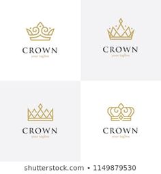 four logos with crowns on them, one is gold and the other has white lettering