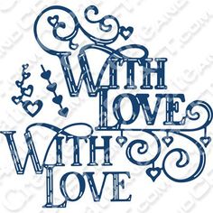 the words with love and hearts are shown in blue ink on a white paper background