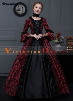 Wine Red Renaissance Gothic Victorian Dress for Women Condition: Brand New  Color:Blue/Wine Red/Green  Material: This dress made of High Quality Brocade, soft,smooth and comfortable to wear  Sleeve Length: Long Flare Sleeve  Dresses Length:Floor-Length  Neckline: amp;nbsp; Square Collar  Decoration: Ruffles + Lace  Package Includes:  Dress    The length of skirt about 45 inches (114 cm) long from waist to hem regardless of size. This dress is pictured with a 6-hoop skirt Petticoat underneath to Elegant Dress With Fitted Bodice For Theater, Elegant Formal Gown For Halloween, Fitted Gown For Theater, Red Fitted Victorian Gothic Dress, Fitted Red Gothic Victorian Dress, Red Fitted Gothic Victorian Dress, Red Dress With Fitted Bodice For Costume Party, Red Fitted Bodice Dress For Costume Party, Elegant Fitted Red Medieval Dress