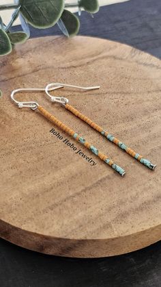 Turquoise and mustard seed beads earrings. 2 ¹/⁴ inches long. Available in silver or gold finish. Hooks are lead and nickel free and come with rubber backs. Seed Bead Earrings, minimalist earrings, mustard beaded earrings, fall earrings, everyday earrings, turquoise earrings, gifts for teachers Everyday Turquoise Beaded Earrings, Stick Earrings, Earrings Fall, Jewerly Beads, Earrings Everyday, Beads Earrings, Earrings Turquoise, Fall Earrings, Earrings Minimalist