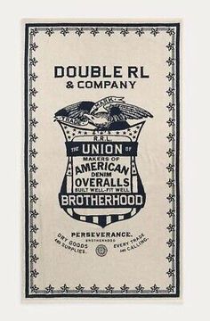 a towel with an eagle on it and the words double r & company in black