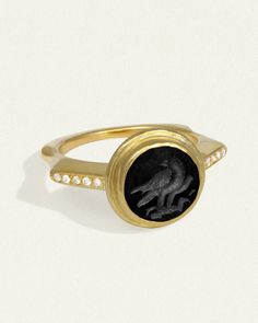 Inara Intaglio Ring Onyx Solid Gold – Temple of the Sun US Intaglio Ring, Gemstone Properties, Seal Ring, Gold Signet Ring, Gold Hand, Diamond Shop, Heritage Collection, 22k Gold, Signet Ring