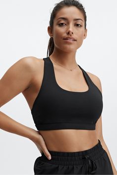 Boost Medium Impact Sports Bra Fabletics black female Activewear >> Womens >> Sports Bras >> Sports Bra >> Medium Impact regular Training/Yoga and Studio Removable Bra Cups/Strappy Classic style with strappy back details Female Activewear, Womens Sports, Yoga Training, Kate Hudson, Sport Bh, Sport Bra, Running Training, Bra Cups, Sports Bras