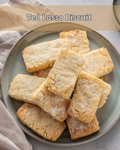 several pieces of food on a plate with the words red lass biscuit