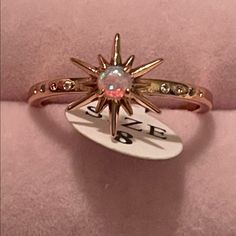 Goldplated Opal Light And Quality European Crystal Ring Size 10 Unworn Moon Opal Ring, Star Wedding Band, Character Accessories, Starburst Ring, Planet Ring, Rose Gold Opal Ring, Sun Ring, Unique Opal, Celestial Ring