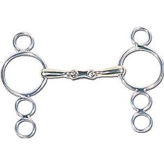 a metal chain with two circles on it and three rings hanging off the end of each link