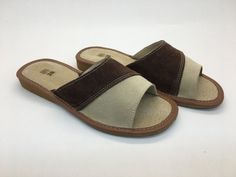 The leather slippers are handmade from 100% fine quality leather . They are light, durable, and very comfortable. Ideal for indoor use. The area under the foot has a profiled insole. The sole is raised on a 2cm wedge, glued with non-slip rubber. Casual Open Toe Sandals As Gift, Casual Open Toe Sandals For Gift, Brown Open Toe Platform Slippers With Leather Footbed, Comfortable Brown Open Toe Slippers, Comfortable Beige Open Toe Mules, Comfortable Beige Open Toe Clogs, Comfortable Brown Open Toe Mules, Comfortable Beige Slide Mules, Brown Leather Footbed Slide Slippers