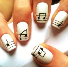 Cute nails 101 | Cuded Music Note Nails, Music Nail Art, Music Nails, Nail Art Simple, White Nail Art, White Nail Designs, Short Nail Designs, Musical Notes, Cute Nail Art