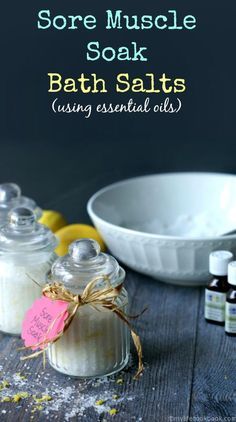 Essential Oils Sore Muscles, Diy Bath Salts With Essential Oils, Bath Soak Recipe, Sore Muscle, Bath Salts Recipe, Bath Salts Diy, Essential Oils For Pain, Feel Energized, Essential Oils Bath