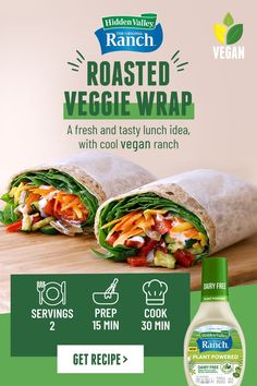 an advertisement for a veggie wrap with vegetables on it and the words roasted vegg