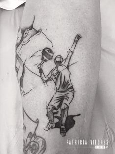 a black and white photo of a man with a baseball glove on his knee, holding a bat