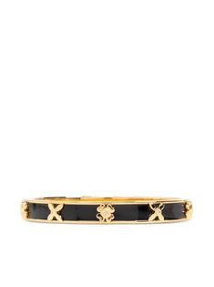 black/gold-tone brass cubic zirconia floral motif gold-tone clasp fastening high-shine finish Elegant Gold-tone Bracelets For Formal Occasions, Kate Spade Gold Jewelry For Evening, Kate Spade Bangle Bracelet For Formal Occasions, Elegant Gold-tone Bangle Bracelets, Cheap Kate Spade Bracelet Jewelry, Kate Spade Formal Bracelet Jewelry, Elegant Black Jewelry With Gold-tone Hardware, Designer Gold Bracelets With Black Enamel, Formal Kate Spade Bracelet