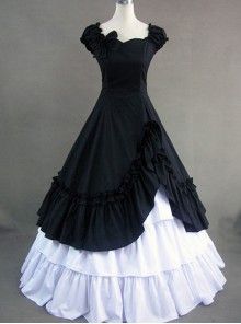 Classic Cotton Short Sleeves Ruffle Lolita Dress Simple Victorian Dress, Ball Gowns Victorian, Black Victorian Dress, Goth Dresses, Victorian Ball Gowns, Gothic Victorian Dresses, Robes Vintage, Victorian Costume, Old Fashion Dresses