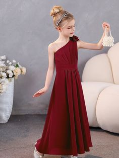 Floral One Shoulder Chiffon Junior Bridesmaid Dresses Junior Bridesmaid Dresses, Junior Bridesmaid, Chiffon Dress, Floral Pattern, One Shoulder, Bridesmaid Dresses, Perfect Fit, Chiffon, Twist