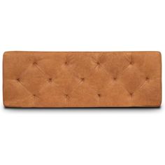 a brown leather headboard with buttons on the top and bottom, in front of a white background