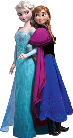 two frozen princesses standing next to each other with their arms wrapped around each other