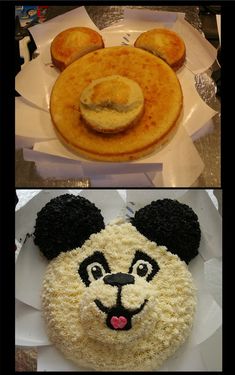 there are two pictures of cakes made to look like panda's head and ears