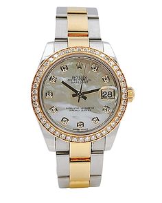 Ladies Rolex DateJust 31mm Midsize Two Tone 18K Yellow Gold / Stainless Steel Watch with Mother of Pearl Diamond Dial and Diamond Bezel. Pre-Owned SN# 9W8***** Year: 2018. Brand: Rolex. Dial: Diamond. Bezel: Diamond. Crystal: Sapphire. Gender: Women's. Condition: Excellent. Case Dimensions: 31mm. Model Number: 178383. Dial Color: Mother of Pearl. Date on Card: May 03, 2018. Movement: Self-Winding (Automatic). Metal Type: 18K Yellow Gold / Stainless Steel. Bracelet / Strap: 18K Yellow Gold / Stainless Steel. Box / Certificate: Includes Rolex Box / Rolex Card. Service Warranty: Includes One (1) Service Warranty. Yellow Gold Watches With Diamond Accents For Gift, Yellow Gold Watches With Diamond Accents As Gift, Timeless Yellow Gold Diamond Watch With Rotating Bezel, Luxury Yellow Gold Diamond Watch With Rotating Bezel, Gold Diamond Chronometer Watch, White Gold Watches With Rotating Bezel, Yellow Gold Diamond Watch For Everyday Luxury, Yellow Gold Watches With Diamond Accents, Yellow Gold Round Jewelry And Watches With Diamond Accents