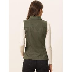 A classic sleeveless jacket refines the versatile style's utilitarian vibe, and the faux suede fabric updates the look. Make a smart casual look with this rustic sleeveless jacket. The round buttons and flap pockets lend style to practicality. Simply wear it over a solid-colored top to complete your look! This faux suede utility vest is chic and never out of style. Green Cargo Vest, Womens Tailored Suit, Faux Suede Vest, Cargo Vest, Corset Vest, Utility Vest, Suede Vest, Denim Corset, Faux Suede Fabric