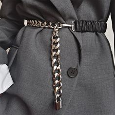 Length: 85*3.5cm/ 33.5*1.4 inMaterial: Vegan Leather Silver Chain Belt, Punk Women, Chain Belts, Stretch Belt, Chain Belt, Wide Belt, Urban Chic, Pendant Design, Leather Silver