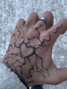 a person's hand with black ink on it and a ring in the middle