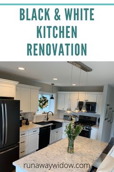 the kitchen is clean and ready to be used as a black and white home renovation