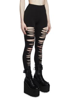 cuz you're infatuated with the darkness. Bewitch them under the full moon in these seductive leggings that have a high waist fit and a shredded design down the front. Related: Goth Pants, Clothing, Platform Boots, Black Aesthetic, and Lingerie. Goth Bottoms, Fat Goth, Soft Goth Outfits, Classy Goth, Goth Inspiration, Goth Leggings, Industrial Fashion, New Goth, Platform Boots Black