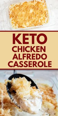 keto chicken alfredo casserole in a glass dish