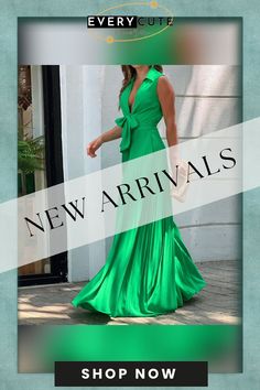 Elegant Sleeveless Deep V High Waist Jumpsuit Women New Solid Bow Pleated Super Long Jumpsuit Lady Fashion Loose Wide Leg Romper Green Sleeveless Party Jumpsuits And Rompers, Elegant Sleeveless Green Jumpsuit, High Waist Jumpsuit, Long Jumpsuit, Wide Leg Romper, Cotton Decorations, Jumpsuit Pattern, Lady Fashion, Long Jumpsuits