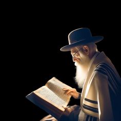 an old man reading a book while wearing a hat