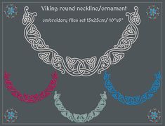 three different colored necklaces on a gray background with the words viking and scandinavian ornament