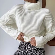 Shein White Turtleneck Sweater. Size M. Nwot. Never Worn- No Flaws. Slightly Cropped Fit. White Turtleneck Outfit, Cheetah Clothes, Turtleneck Outfits, Portugal Fashion, Knitted Turtleneck, Shein Sweater, White Turtleneck Sweater, White Turtleneck, Story Board