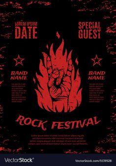 a rock festival poster with hand on fire