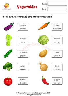 vegetables worksheet with pictures and words to help students learn how to read them