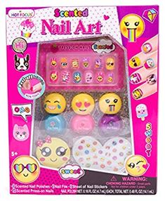 Amazon.com: Hot Focus Scented Nail Art Kit- Emoji Girls Nail Kit Includes 12 Press on Nails, 3 Nail Polishes, 31 Nail Stickers and a Nail File – Non-Toxic Water Based Peel Off Nail Polish: Toys & Games Peel Off Nail Polish, Party Tips And Tricks, Winking Emoji, Art Emoji, Fun Wedding Games, Stuff For Christmas, Emoji Birthday Party