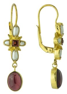 Marseille Garnet and Pearl Earrings : Museum of Jewelry Garnet And Pearl, Egyptian Motifs, Victorian Times, Medieval Jewelry, Baroque Pearl Earrings, Laurel Burch, Knot Earrings, Earrings Pearl, Rhodolite Garnet