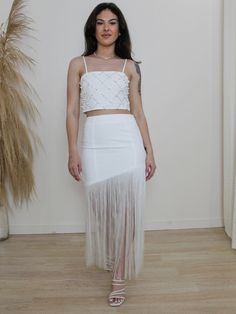 White Fringe Maxi Skirt White Fringe Skirt, Silver Sunglasses, White Fringe, Candles For Sale, Fringe Skirt, Waist Length, Gatsby, Skirt Length, The Struts