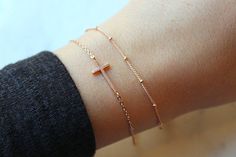 Dainty Bracelet Set, Rose Gold Sideways Cross, Sideway Cross, Dew Drop Bracelet, Dew Drops, Dew Drops Bracelet, Trending Now, Cross Bracelet by laalee on Etsy https://www.etsy.com/listing/558028504/dainty-bracelet-set-rose-gold-sideways Bracelet Trending, Layering Bracelets, Gold Bracelet Simple, White Pearl Jewelry, Bracelet Set Silver, Trending Bracelets, Dainty Bracelet, Dew Drops, Dainty Gold Necklace