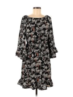 H&M Casual Dress Size: 4 Black Dresses - used. 100% POLYESTER, Boatneck, Print, Short, 3/4 Sleeve | H&M Casual Dress: Black Print Dresses - Used - Size 4 Black 3/4 Sleeve Dress For Brunch, Black Beach Dress With 3/4 Sleeve, H&m Black Midi Dress For Fall, Black 3/4 Sleeve Beach Dress, Casual Black Midi Dress From H&m, Casual Black Midi Dress H&m, H&m Black Casual Midi Dress, H&m Long Sleeve Cotton Dresses, H&m Floral Print Spring Dresses