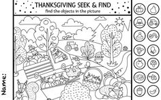 a coloring page for thanksgiving seek and find