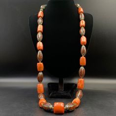 Most Beautiful Old Natural Coral Beads Necklace With Turquoise & silver inlaid From Tibet tibetan jewelry Tibetan coral Tibetan style Traditional Orange Jewelry For Healing, Traditional Orange Healing Jewelry, Bohemian Orange Oval Bead Jewelry, Unusual Necklace, Coral Beads Necklace, Tibetan Jewelry, Natural Coral, Coral Beads, Beads Necklace