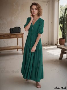 Olivia Mark - Bohemian-Inspired Half-Sleeve Summer Dress with Gathering Details and Adjustable Tie Olivia Mark, Half Sleeve, Boho Dress, Half Sleeves, New Day, New Black, Summer Dress, Dark Green, Black Dress