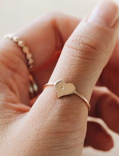 R1184 Gold Filled Heart Stamped Initial Letter Ring | Etsy Meaningful Valentine's Day Ring Jewelry, Valentine's Day Meaningful Ring Jewelry, Personalized Silver Heart Ring In 14k Gold, Personalized Silver 14k Gold Heart Ring, Personalized 14k Gold Silver Heart Ring, Personalized Rose Gold Heart Ring In Sterling Silver, Minimalist Personalized Heart Ring For Anniversary, Minimalist Personalized Heart Initial Ring, Personalized Heart-shaped Initial Ring For Mother's Day