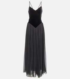 Velvet and silk maxi dress in black - Chloe | Mytheresa Pre-draped Silk Slip Dress For Gala, Lined Satin Midi Dress Of Maxi Length, Pre-draped Silk Crepe Maxi Dress, Pre-draped Silk Midi Dress With Bias Cut, Silk Maxi Evening Dress For Gala, Silk Maxi Length Evening Dress For Gala, Flowy Silk Pre-draped Maxi Dress, Chic Floor-length Silk Crepe Maxi Dress, Pre-draped Floor-length Silk Dress For Gala