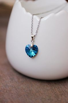 This lovely delicate necklace was made of finest quality European crystal blue heart pendant, silver tone bail, steel jumping rings, stainless steel chain with stainless steel lobster claw. The chain is from lead free & nickel free metal. Perfect for everyday wear and a great gift! The length of chain is about 46 cm or about 18,1 inches and 4 cm of adjustable length chain. Other necklaces of my shop you can see here: https://www.etsy.com/shop/NaTavelli?section_id=14843046&ref=shopsection_leftnav Blue Heart Charm Pendant Necklaces, Blue Sterling Silver Charm Necklace With Lobster Clasp, Blue Heart Pendant Charm Necklace For Gift, Blue Sterling Silver Heart Pendant Necklace, Blue Heart Charm Necklaces For Gift, Blue Sterling Silver Heart Necklace Gift, Blue Sterling Silver Heart Necklace For Valentine's Day, Blue Sterling Silver Heart Necklace As Gift, Sterling Silver Blue Heart Necklace As Gift