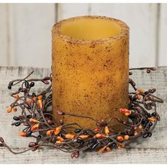 Pip Berry - Primitive Mix Candle Ring / Wreath 3.5 Inner Diameter-Craft Wholesalers-The Village Merchant Fall Candle Rings, Berry Candle, Ring Wreath, Pumpkin Spice Candle, Small Candle Holders, Autumn Candle, Candle Ring, Primitive Fall, Pumpkin Candles