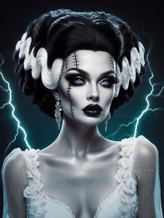 Bride Of Frankenstein Make Up, Frankensteins Bride, Frankenstein And Bride Of Frankenstein, Bride Of Frankenstein Makeup, Zombie Pose, Kawaii Spooky, Most Creative Halloween Costumes